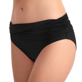 Deriwone Women's Bikini Bottoms Solid Ruched Tummy Control Swim Briefs Swimming Shorts Swimwear M,Black