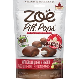 Zoe Zoë Pill Pops for Dogs, Healthy Dog Treats, All Natural Dog Treats to Hide Medication, Grilled Beef with Ginger Recipe, 3.5 oz