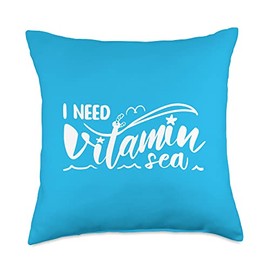 F.I. Holiday Designs I Need Vitamin, Holiday Beach, sea, Sun, Boat Throw Pillow, 18x18, Multicolor