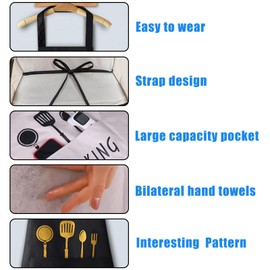 YNR Funny BBQ Apron Waterproof Cooking Apron Cotton BBQ Apron Funny Couples Kitchen Apron Adjustable Apron with 2 Pockets for Men Women Kitchen Restaurant Cafe 2 Pieces, black, white
