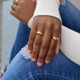 Aurelia Mae 18K Gold Plated Croissant Dome Ring Wide Stacking Ring Women's Chunky Gold Rings Bubble Dome Rings Size 4