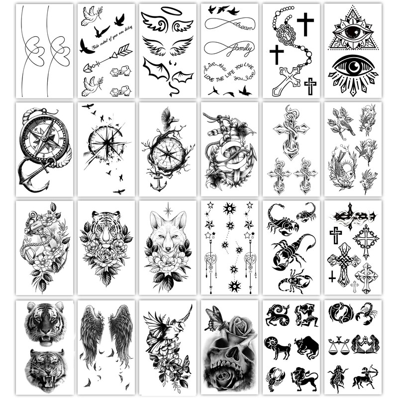 Yazhiji 36 Sheets Temporary Tattoos Stickers, 12 Sheets Fake Body