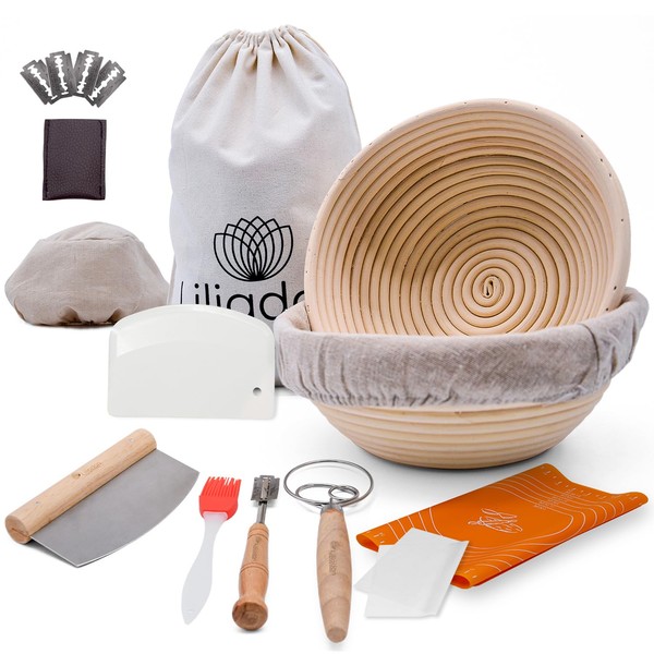 Liliadon Proofing Baskets Sourdough Starter Set of 11 - 2 Round 9 Inches Banneton Bread Basket, Supplies and Tools for Bread Baking Starter Kit Perfect for Gift