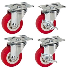 4 x 50mm Swivel Castors with Brakes - Casters Polyurethane Non-Mark Wheels - 120kg