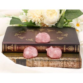 GUJOXILA Rose Quartz Cat Ornament Crystal Cat Gifts for Women Cat Lovers Cat Themed Gifts Pink Crystals Cat Statue Decorations Cute Small Luck Pink Bedroom Desk Accessories 1.5"