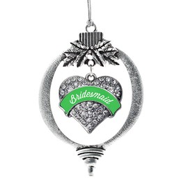 Inspired Silver - Emerald Green Bridesmaid - Silver Christmas Ornament - Pave Heart Charm Christmas Tree Ornament with Cubic Zirconia - Holiday Hanging Decoration