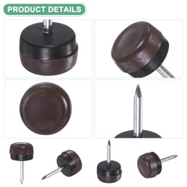 M METERXITY 24-Pack Furniture Sliders, 0.6" Nail-on Chair Leg Protectors for Hardwood Floors/Table/Chair/Wooden Floors, Furniture Glides [Brown]