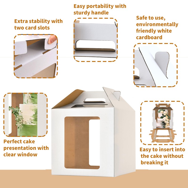 Hzzycaxli 14x14x14 Inch Tall Cake Boxes with windows, 14in Large