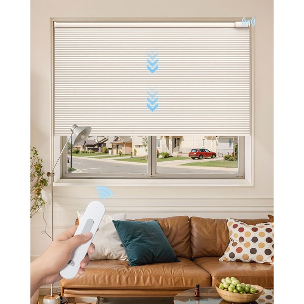 JaeJaes Motorized Cellular Shades with Remote Control, Rechargeable Blackout Smart