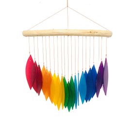 Rainbow Glass Wind Chime Recycled Glass and Bamboo Driftwood Garden Chime Hanging Outdoors Indoors Multicoloured Fairtrade Eco Friendly Handmade Fairtrade