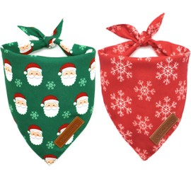 Realeaf Christmas Dog Bandanas 2 Pack, Snowflake and Santa Claus Dog Scarf for Boy and Girl, Premium Durable Fabric, Holiday Red and Green Bandana for Small and Medium Dogs Cats Pets (Small)