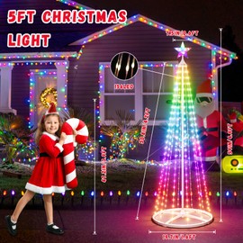 Danshinro 5FT LED Smart Christmas Tree - Outdoor & Indoor Lighted Christmas Tree Decorations Indoor Christmas Cone Tree App Control Color Changing Light for Yard & Garden