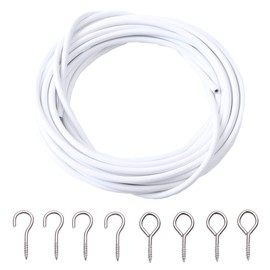 ASIWUJING Curtain Wire 6 Metres Net Curtain Wire Cord Cable with 20 Hooks and 20 Eyes,covered with PPR