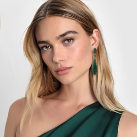 EVER FAITH Green Earrings for Women Wedding Party Sparkly Rhinestone Crystal Teardrop Dangle Earrings for Brides Bridal Black-Tone