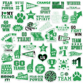 Feuid Gniea 50Pcs Green Team Spirit Stickers, Go Team Stickers for Kids, Sports Waterproof Vinyl Self-Adhesive Decals Sports Motivational Cheer Decals for Teens Kids Water Bottle Luggage Motorcycle