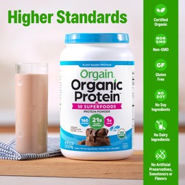 Orgain Organic Vegan Protein + 50 Superfoods Powder, Vanilla Bean - 21g Plant Based Protein, 8g Prebiotic Fiber, No Lactose Ingredients, Gluten Free, No Added Sugar, Non-GMO, 2.02 lb