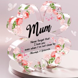 Usong Mum Birthday Gifts, Birthday Gifts for Mum, Birthday Presents for Mum, Mum Gifts for Christmas Mother's Day Presents Acrylic Four-Leaf Clover 3.4" Square