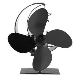 Wood Stove Fan 4 Blades Fireplace Fan Heat Powered Fast Warm Circulation Moon Star Pattern Termal Fan for Camping Outdoor Black