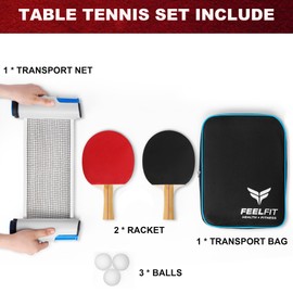 Table Tennis Set,Portable Ping Pong Set,Retractable Table Tennis Net for Any Table,Table Tennis Set with 2 Table Tennis Bats,3 Balls, 1 Portable Bag,1 Extendable Net,Outdoor or Indoor Sports
