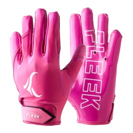 FLEEK EXTRA-FIT GLOVES 2.0 Pink Football Gloves Rugby Football Gloves Elite Receiver Adult Sports Gloves (L)
