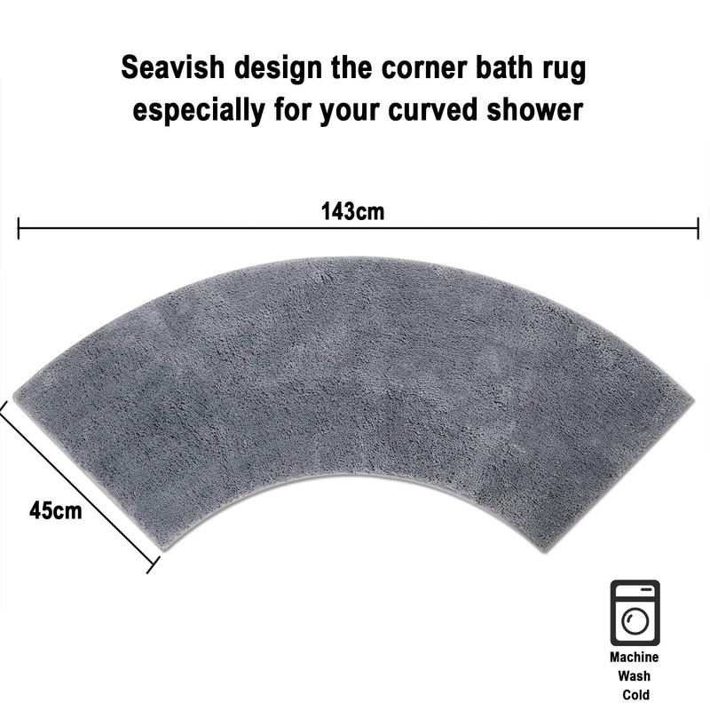 Seavish Luxury Grey Shag Curved Bath Rug, 18 x 57