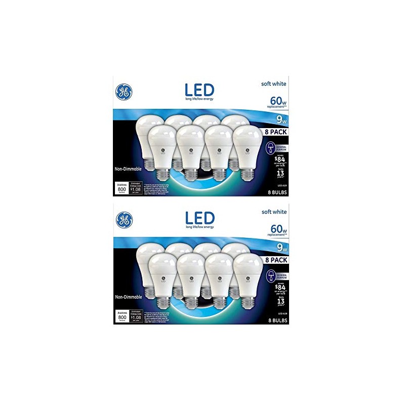 GE 60W Replacement Soft White 8 LED Bulbs (Pack of