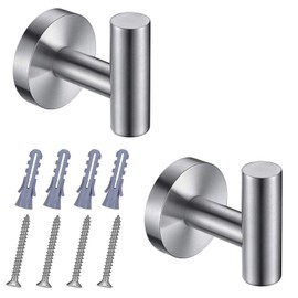 Nolimas Bathroom Towel Hooks SUS 304 Stainless Steel Coat Hook Round Clothes Towel Coat Robe Hook Cabinet Closet Door Sponges Holder for Bath Kitchen Garage Hotel,Wall Mounted, Brushed Nickel, 2Pack