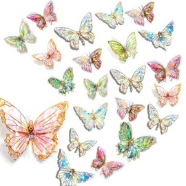 WJWINER 30 Pieces with 3 Themes Butterfly Sticker Set, Scrapbooking Stickers, Transparent Decorative Stickers, 3D Butterfly Wall Stickers, for DIY Photo Album, Diary, Scrapbooking, Luggage