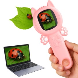 PHNIXGAM Kids Microscope Camera, 500X Handheld 2" IPS Screen, A Pink Cat