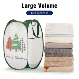 Collapsible Mesh Pop Up Laundry Hamper with Sturdy Handles and Side Pocket - Portable Foldable Clothes Baskets for Dorm, Bathroom & Travel Storage (Christmas Tree)