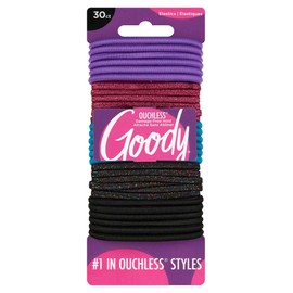 GOODY Goody Ouchless Women's Elastic Hair Ties - 30 Count, Assorted Glitter/Multi - 4MM for Medium Hair - Long-Lasting Braids, Ponytails, and More - Pain-Free Hair Accessories (Packaging May Vary)