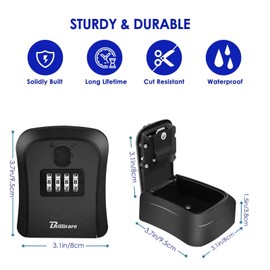 2 Pack Key Lock Box, Waterproof 4 Digits Combination Lockbox Wall Mount, Resettable Key Hider, Upgraded Large Capacity Password Box for House Keys, Car Keys, ID Cards with Mounting Kit-Black