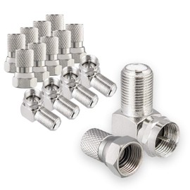 HB-DIGITAL Angle Adaptor Set for Satellite Systems: 10x F-Connector (Nickel Plated) + 5x F-Angle Adapters [F-Connector (SAT Male) to F-Female (SAT Female)] Right Angle Corner Connector 90° Degree
