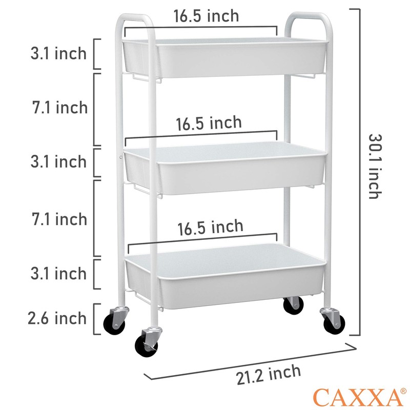 CAXXA 3-Tier Rolling Metal Storage Organizer - Mobile Utility Cart