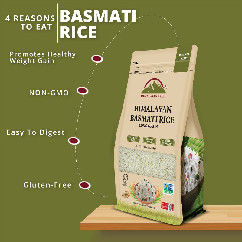 Himalayan Chef Basmati Rice,Extra Long Grain Rice Fluffy Quick Cooking