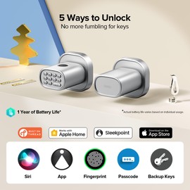 ThorBolt Fingerprint Door Lock with Keypad Door Knob, HomeKit Lock Over 𝗧𝗛𝗥𝗘𝗔𝗗, HomeKit Hub 𝗥𝗲𝗾𝘂𝗶𝗿𝗲𝗱, 𝗶𝗢𝗦 𝗢𝗡𝗟𝗬 Smart Lock for Interior Door, Bedroom, Office, MK1 Silver