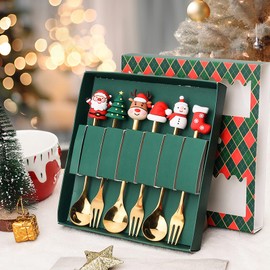 Set of 6 Christmas Cutlery Set, Christmas Cutlery Gift Box, Stainless Steel Christmas Coffee Spoons and Christmas Forks, Christmas Spoon Set, Christmas Coffee Spoon, Christmas Coffee Spoon Set