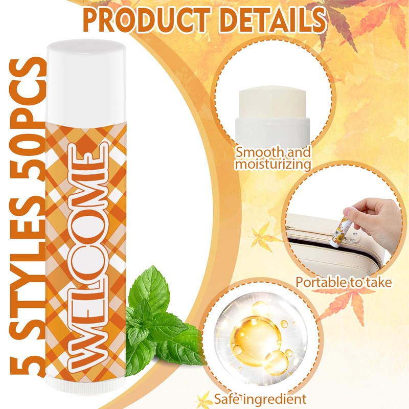 50Pcs Thanksgiving Party Favors Lip Balm Bulk Fall Pumpkin Lip