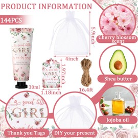 Dansib 48 Sets /144 Pcs Baby Shower Hand Cream Gift Party Favors for Guests Gift Bridal Wedding Thank You Gifts Bulk Mini Travel Size Hand Lotion Set for Guests(Girl)