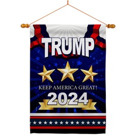 Keep America Great Trump House Flag Dowel Set Americana Political President Democrat Republican Tea Party United State American Election Small Gift Yard Banner Double-Sided Made In USA 28 X 40