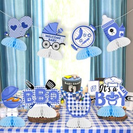 Cheereveal 8 Pieces BBQ Baby Shower Honeycomb Centerpieces, Blue Barbecue Table Toppers, BBQ Picnic Carnival Summer Gender Reveal Holidays Party Decorations Supplies