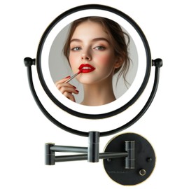OVENTE 9" Lighted Wall Mount Makeup Mirror with 1X/7X Magnification, Double Sided Magnifying Bathroom Mirror, LED Glow Light, 360° Swivel Design, Extendable Folding Arm, Rubbed Bronze MPWD3185BZ1X7X