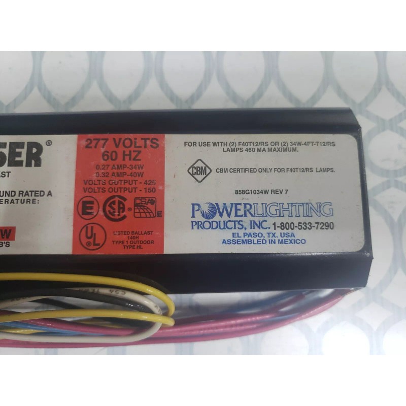 POWER LIGHTING VAL-MISER 8G1034W RAPID START BALLAST 2 LAMP 277V