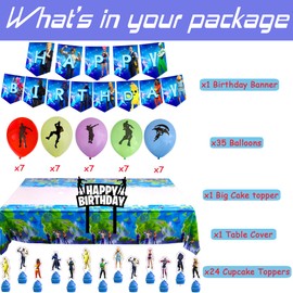 Gaming Birthday Decoration, Video Game Banner, Balloons, Toppers, Tablecloth