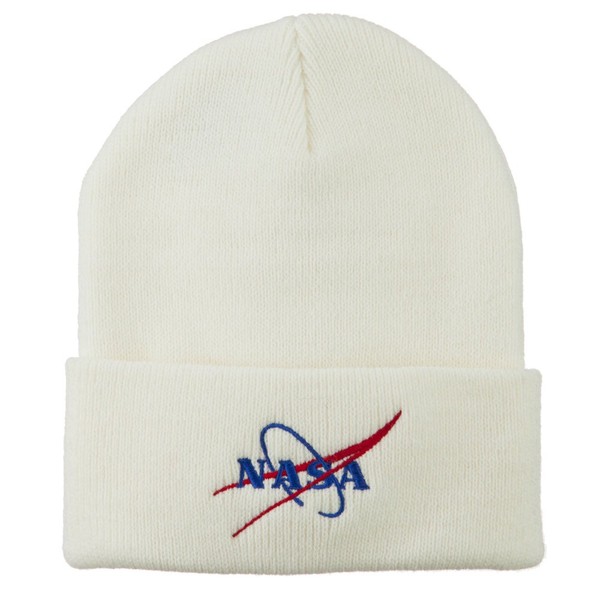 e4Hats.com NASA Logo Embroidered Long Knit Beanie - White OSFM