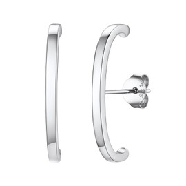 FOCALOOK Earrings 925 Silver Women's C Shaped Stud Earrings Silver 925 Wrap Stud Earrings Piercing Ear Earrings Gold Stud Earrings Jewellery for Girls, White Gold, No Gemstone