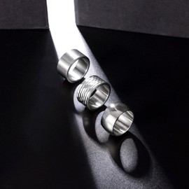 NICEIGHT 3PCS 12MM Stainless Steel Band Rings for Men Women Wide Chunky Rings Thumb Rings Matte Finish Plain Wedding Band Ring Hammered Comfort Fit Size 8 S