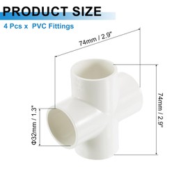 sourcing map 1" PVC Fittings, 4 Pcs 4 Way Elbow Connector Elbow PVC Furniture Fittings Corner Fitting for Water Supplies PVC Furniture DIY Shelf Greenhouse Tent Connection, White