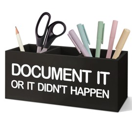 SNNDER Funny Office Gifts for Coworkers Pen Holder for Desk, Human Resources HR Gifts, Work Humor Gifts, Document It or It Didn't Happen Wooden Pen Pencil Holder Organizer for Office Desk Accessories