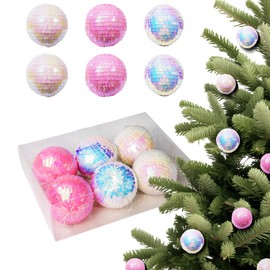 WESAIL 3" Christmas Balls Ornaments Iridecent Pastel Set of 6, Xmas Tree Toppers Hanging Picks Decor, Pastel Disco Balls for DIY Decorations